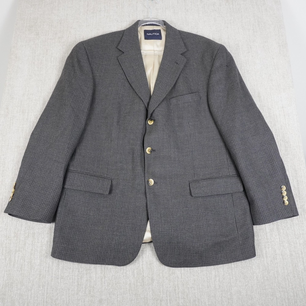 Nautica Men's Sport Coat 44S Blazer Two Button Gray 100% Wool Tweed